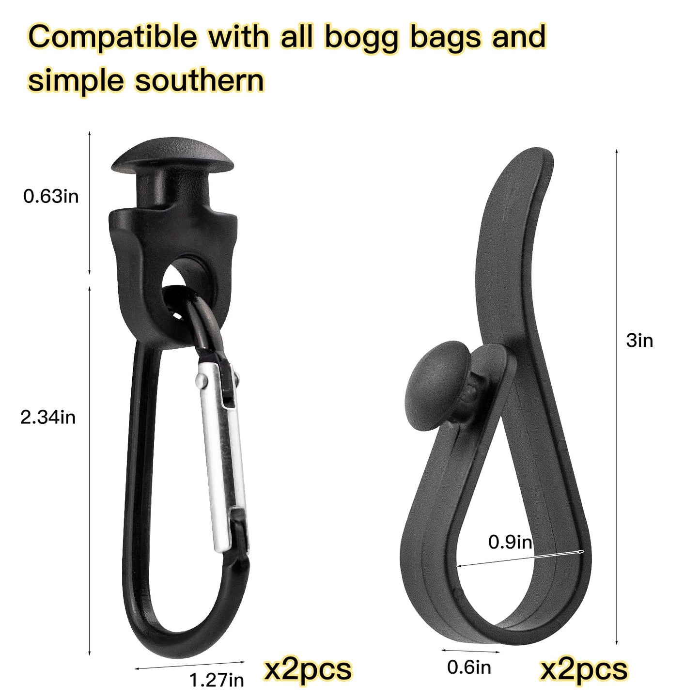 4 Pcs Hooks Set Accessories Compatible for Bogg Bag, Bogg Bag Accessories, Insert Carabiner Key Chain Holder Charms, Compatible for Small & Large Beach Bags (Black)