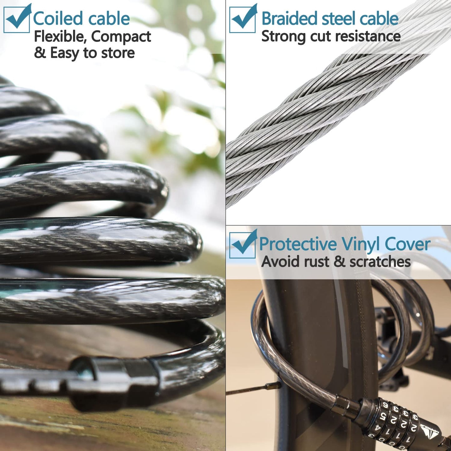 MARQUE Beach Cruiser Bike Bell + 5ft Combination Bike Lock Cable