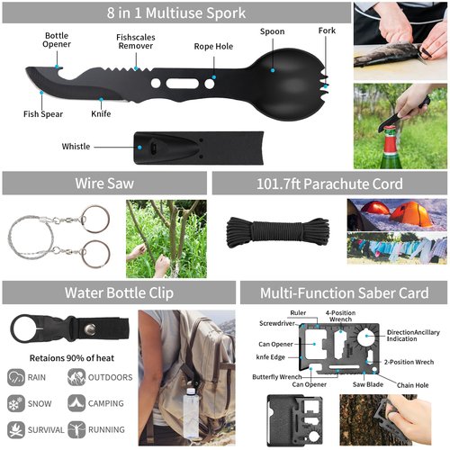 GPUSFAK Emergency Survival Kit and First Aid Kit, Camping First Aid Survival Kit with Molle Pouch for Preparedness Outdoor Adventure, Black