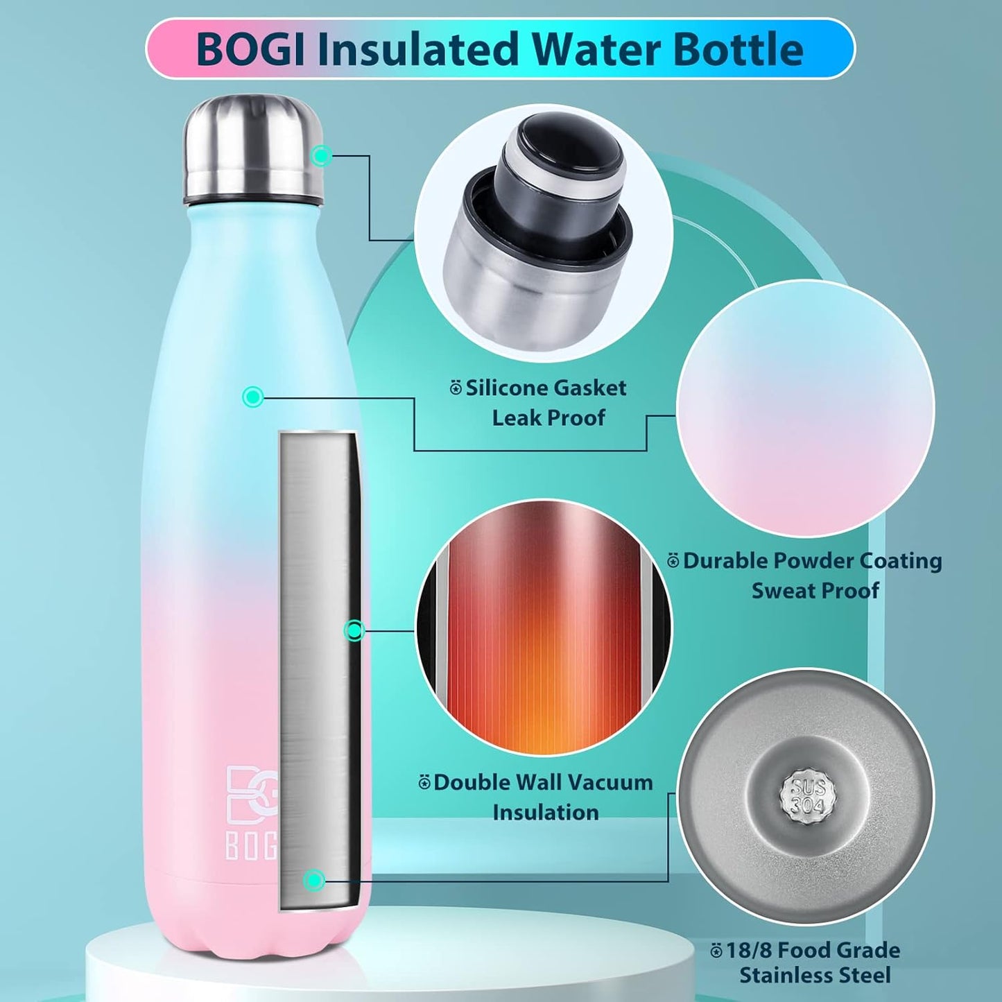 17oz Insulated Stainless Steel Water Bottle | Leak-Proof | Hot Pink for Outdoor Sports