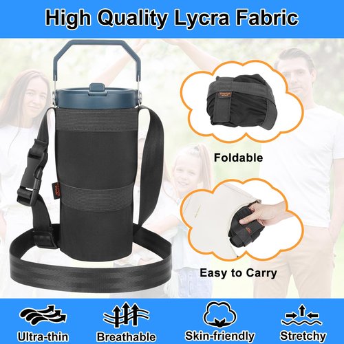 Desing Wish 20oz IceFlow Water Bottle Pouch for Stanley IceFlow Flip Straw Tumbler, Lycra Cloth Lightweight Foldable Water Bottle Holder with Strap for Walking, Hiking, Fitness, Travel - Black