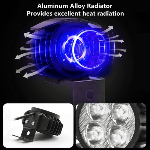 E-Bike Front Lights with Horn for Scooter, 36-60V Alloy Waterproof Lamp 12W Electric Scooter Led Lamp with Bell