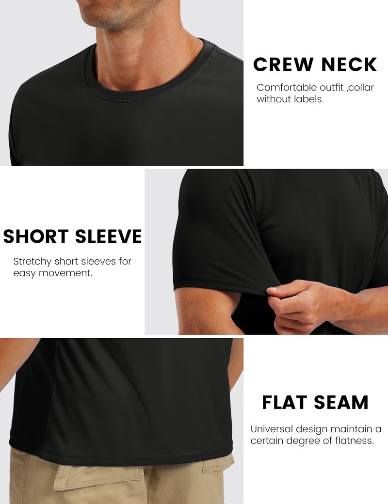 TACVASEN Shirts for Mens Black Athletic Shirt Dry Fit Short Sleeve Running Mens Workout T-Shirts Rash Guard Sun Protection Tshirts L