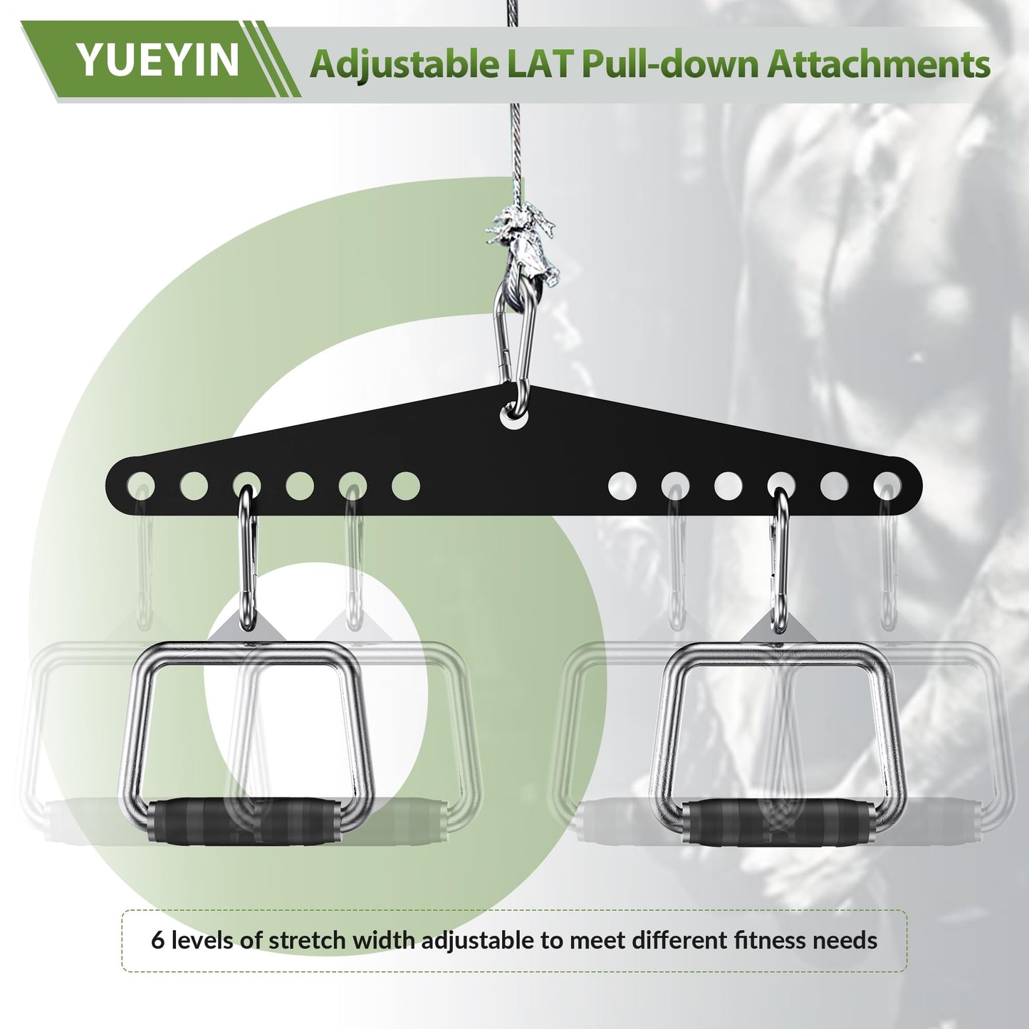 YUEYIN LAT Pull-Down Attachments, 6-Level Hole Adjustable, Cable Attachments for Gym, Compatible with Double or Single Exercise Handles, with 3 Strong Hooks, Black