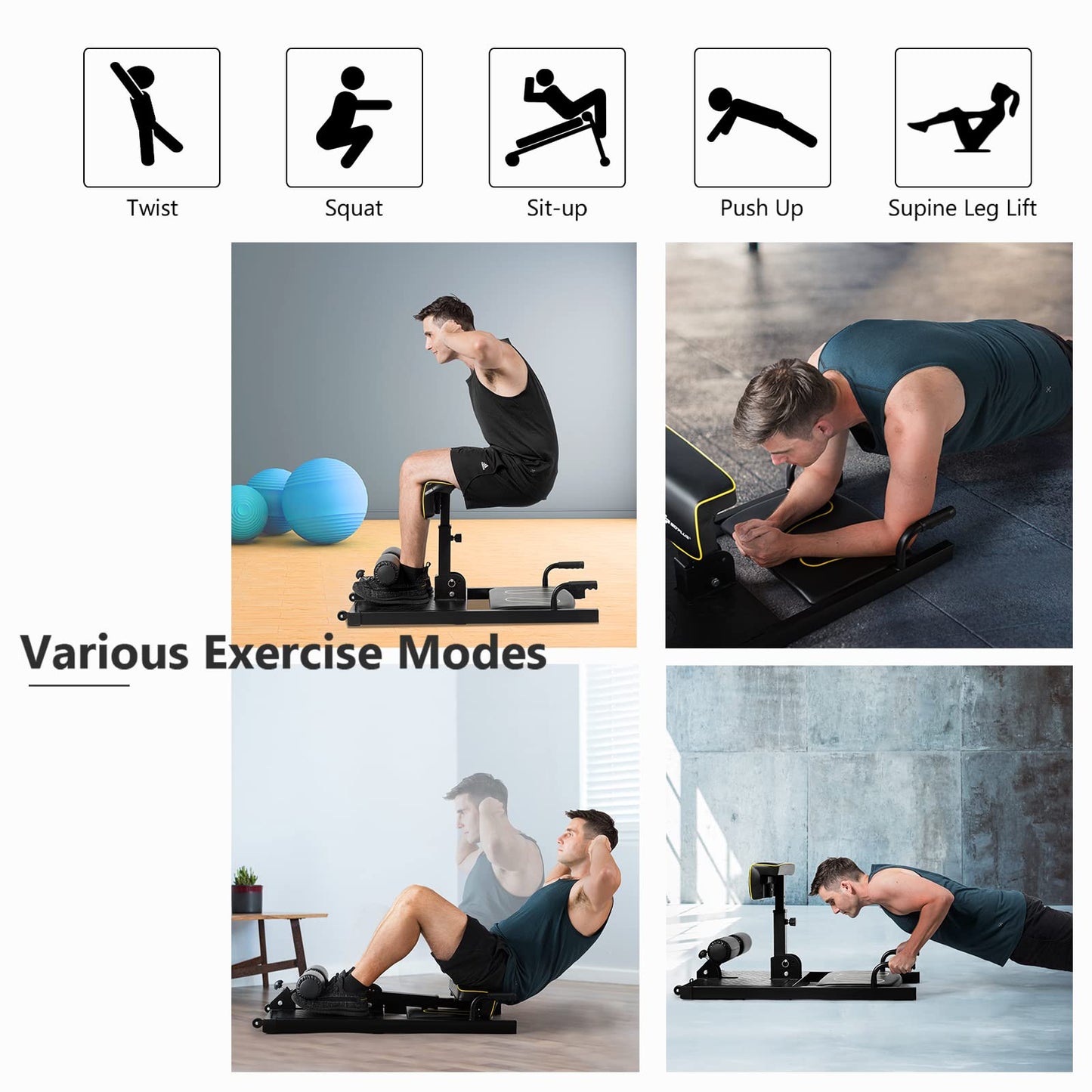 SPORFIT Sissy Squat Machine 8 in 1, Multifunctional Squat Machine Home Gym Equipment for Leg Strength Training, Sit-Up, Push-Up & Plank, Black