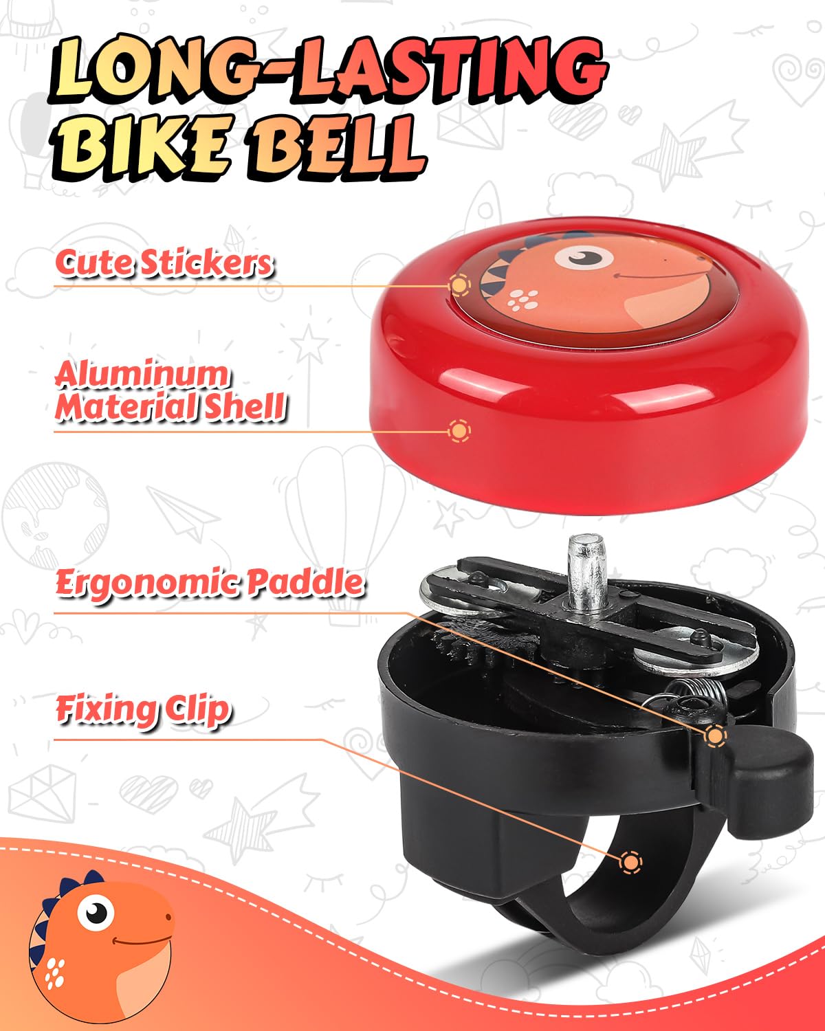 VICTGOAL Bike Bell for Kids with Loud Clear Sound, Bicycle Bell Scooter Bike Horn Ringtone Alert Cute Cycling for Toddler Children Boys Girls (Red)