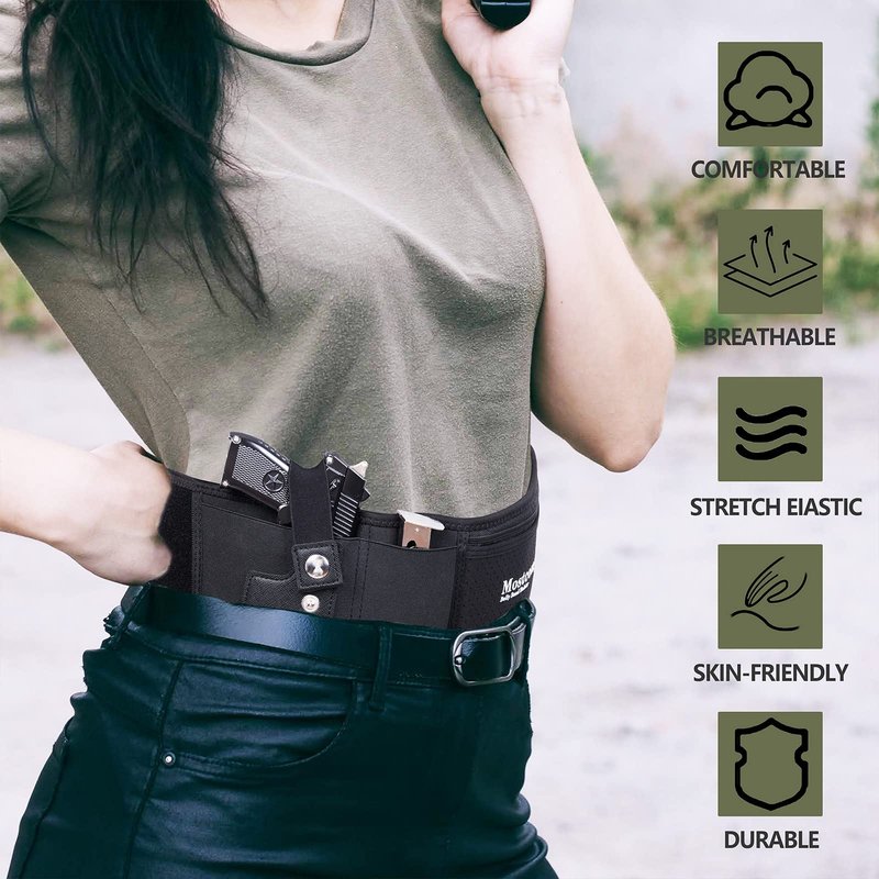 Mostcomtac Belly Band Holster for Men & Women - Comfortable Carry Gun Holster with Breathable Neoprene, Fits Glock 17-43X, Taurus, Ruger LCP, S&W M&P Shield for Most Pistols and Revolvers