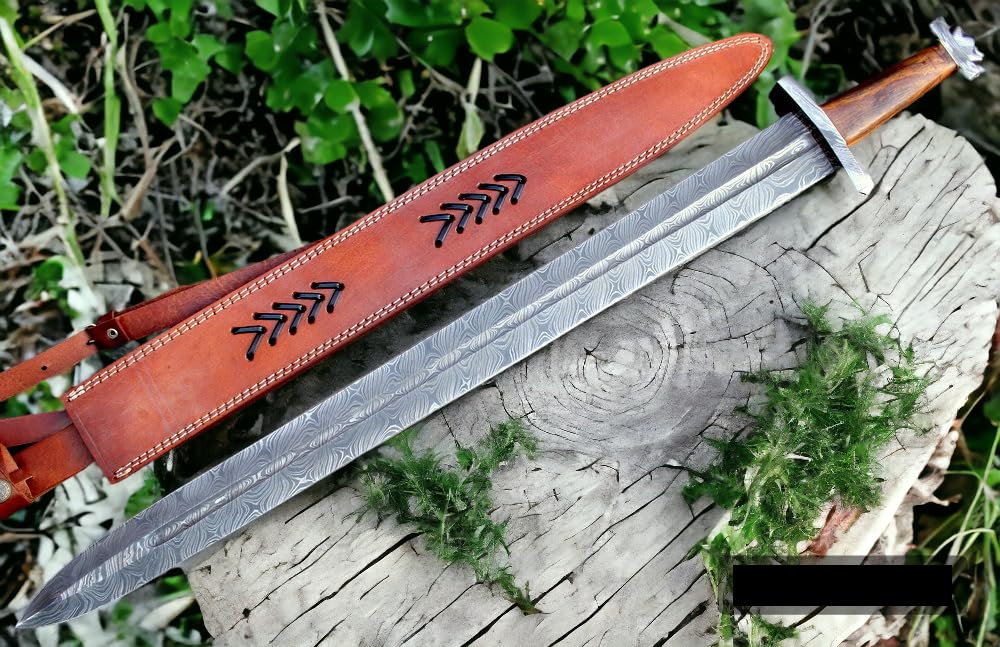 Wilson Roy Custom Damascus Steel Celtic Gladious Sword - 32" Long Dagger for Camping