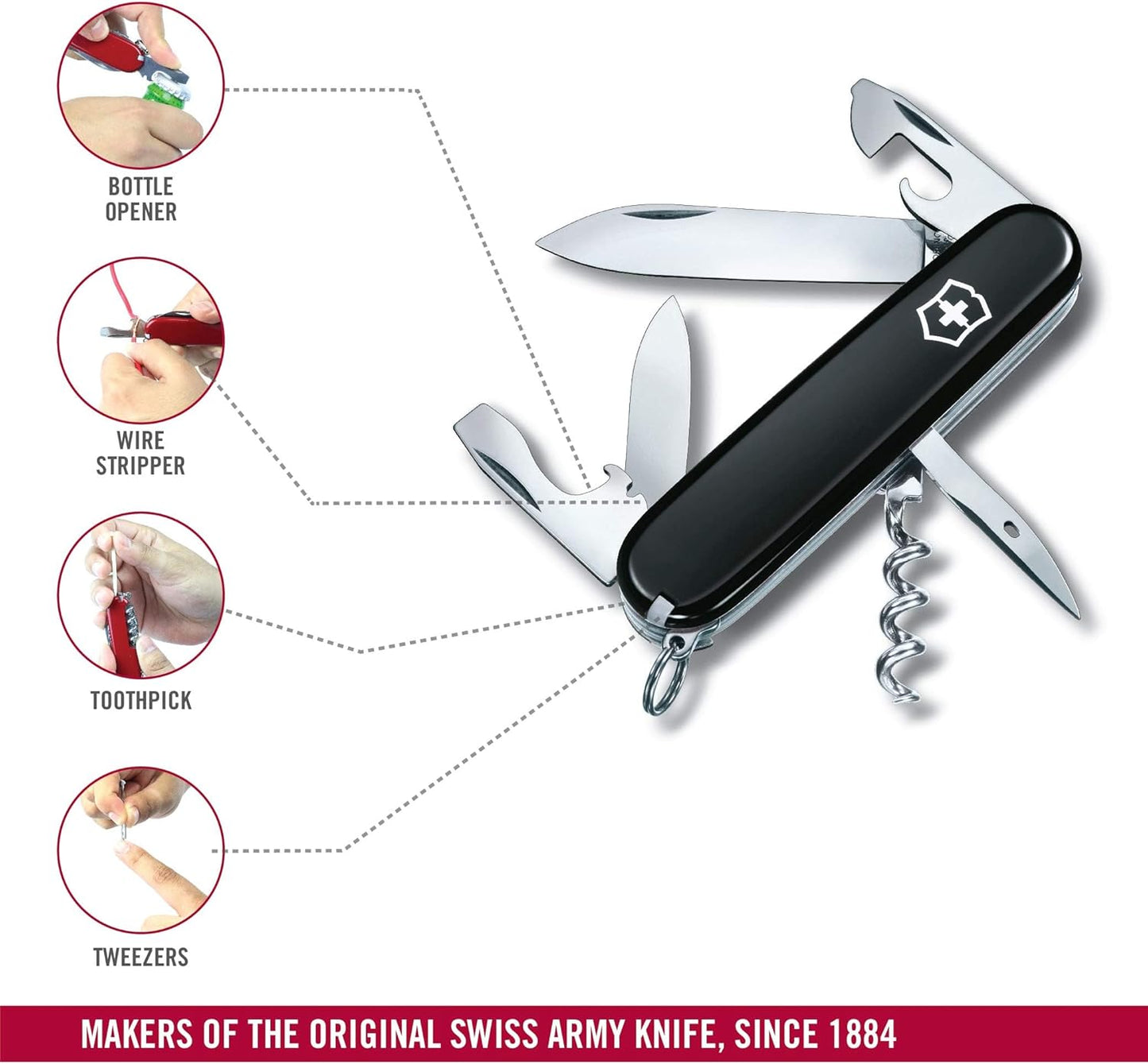 Victorinox Spartan Swiss Army Knife, 12 Functions, Swiss Made Pocket Knife with Corkscrew, Can Opener and Screwdriver - Black