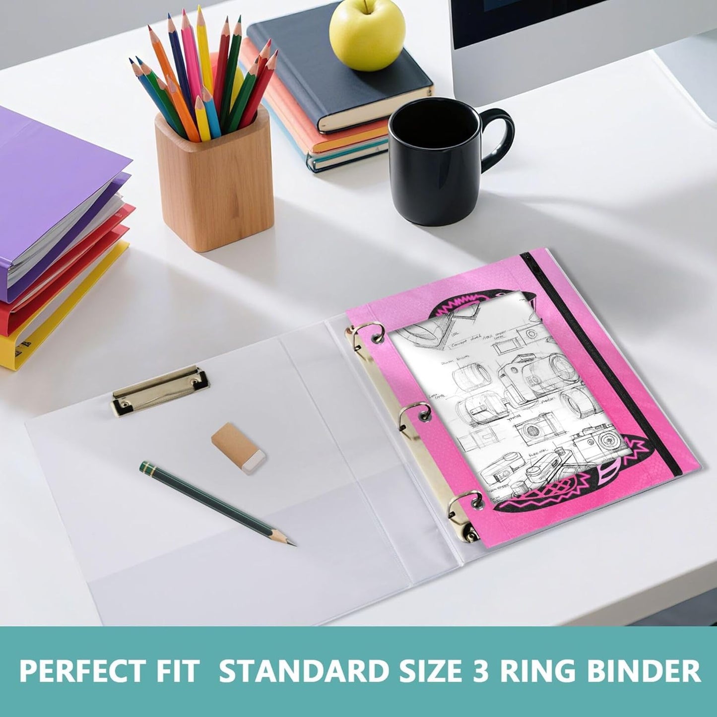 Largemouth Bass Fish 2 Pack 3 Ring Binder Pocket A4 Size Binder Pouches Clear PVC Loose Leaf Folder Sleeves Storage Bags for Files, Documents