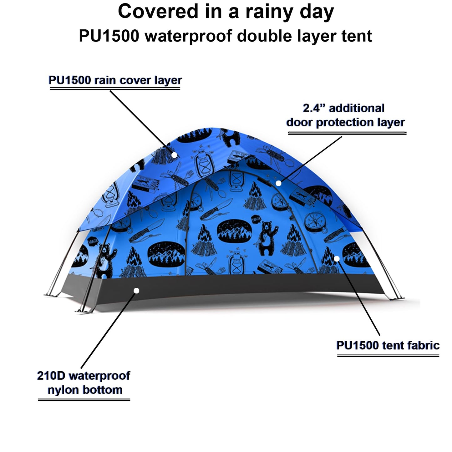KidzAdventure 2 in 1 Indoor/Outdoor Tent for Kids, Double Layer PU1500 Waterproof, Lightweight N Easy Pop up Toddler/Kids Tent, Ideal for Backyard, Outside Camping, or Play Fort