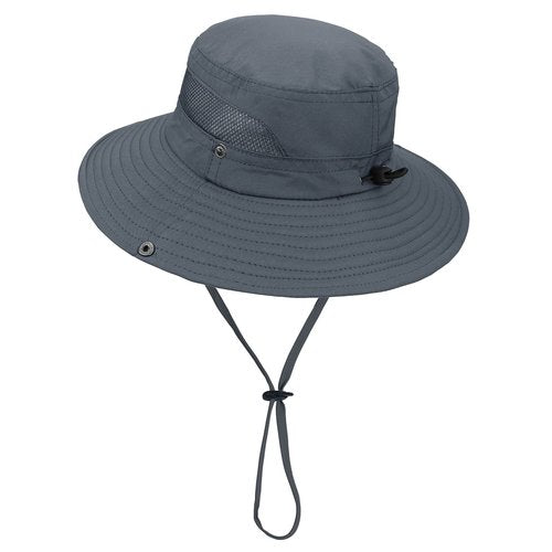 Kids Sun Hat UPF 50+ Sun Protective Bucket Hat for Kids Boys Girls Wide Brim Summer Beach Fishing Safari Adjustable Hat Khaki & Deep Grey 5-13 Years