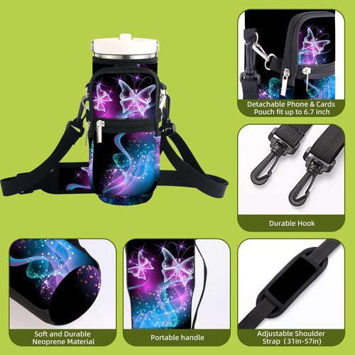 icolor Water Bottle Carrier Bag for Stanley IceFlow Flip Straw Tumbler 20oz Stanley IceFlow Mug Carrying Holder Neoprene Sleeve Stanley Cup Accessories Pouch Crossbody Sling for Travel Fitness