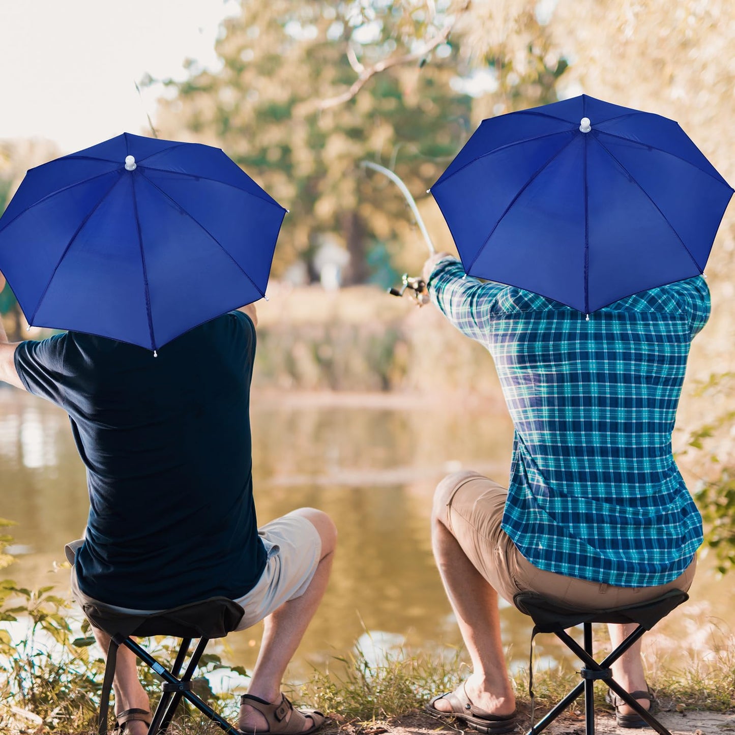 Kacctyen 20 Pieces Royal Blue Umbrella Hat for Adults Waterproof Head Umbrella Cap for Beach Fishing Hiking Camping