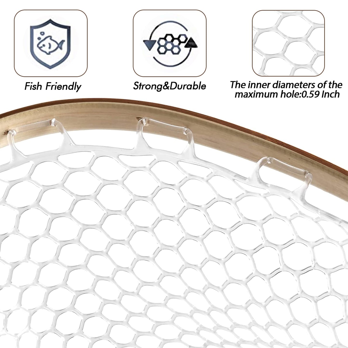 Riverruns Long Wooden Net Fly Fishing with Measuring Dots on Handle Soft Rubber Bag (Long Handle Wooden Net)