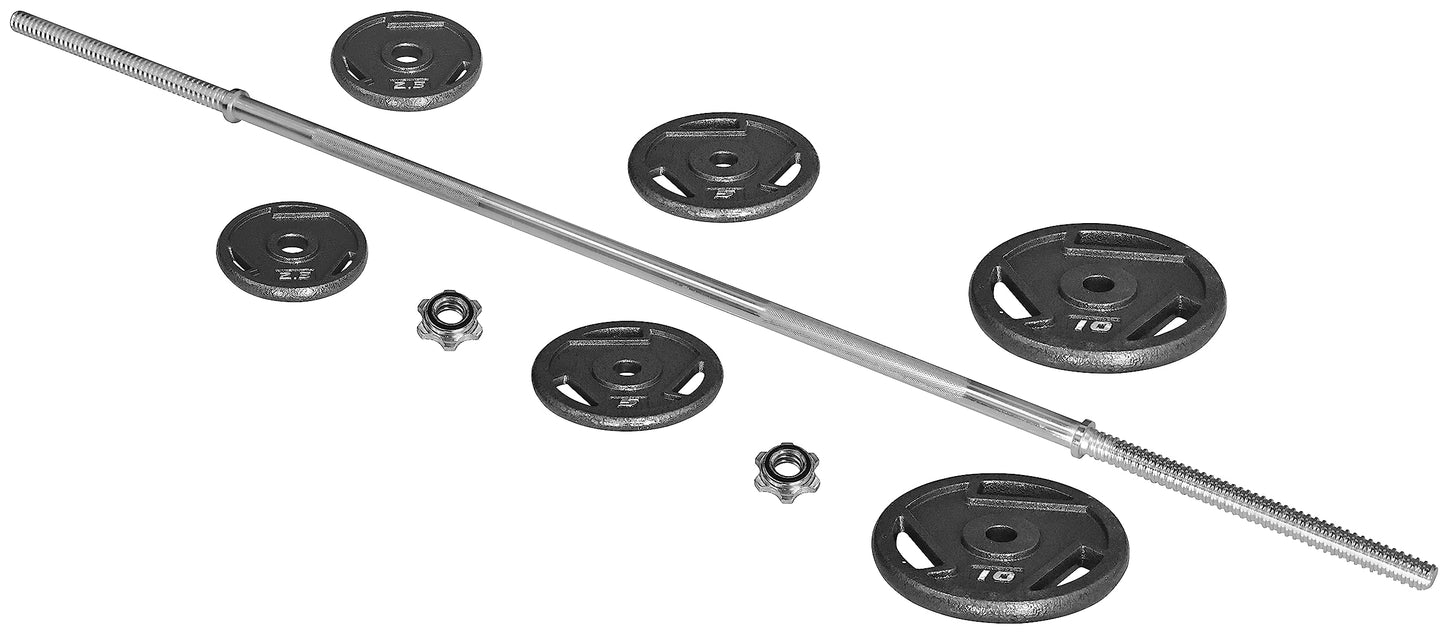 Signature Fitness Cast Iron Standard Weight Plates Including 5FT Standard Barbell with Star Locks, 45-Pound Set (35 Pounds Plates + 10 Pounds Barbell), Multiple Packages, Style #3
