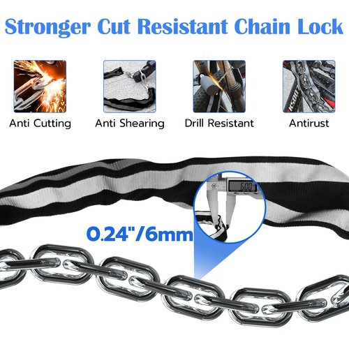 Eseesmart Bike Chain Lock, Fingerprint Bike Locks Heavy Duty Anti Theft, 3.28 Feet Security Bike Locks with APP, Waterproof Smart Cable Lock for Bike, Bicycle, Scooter, Motorcycle, Door, Gate, Fence