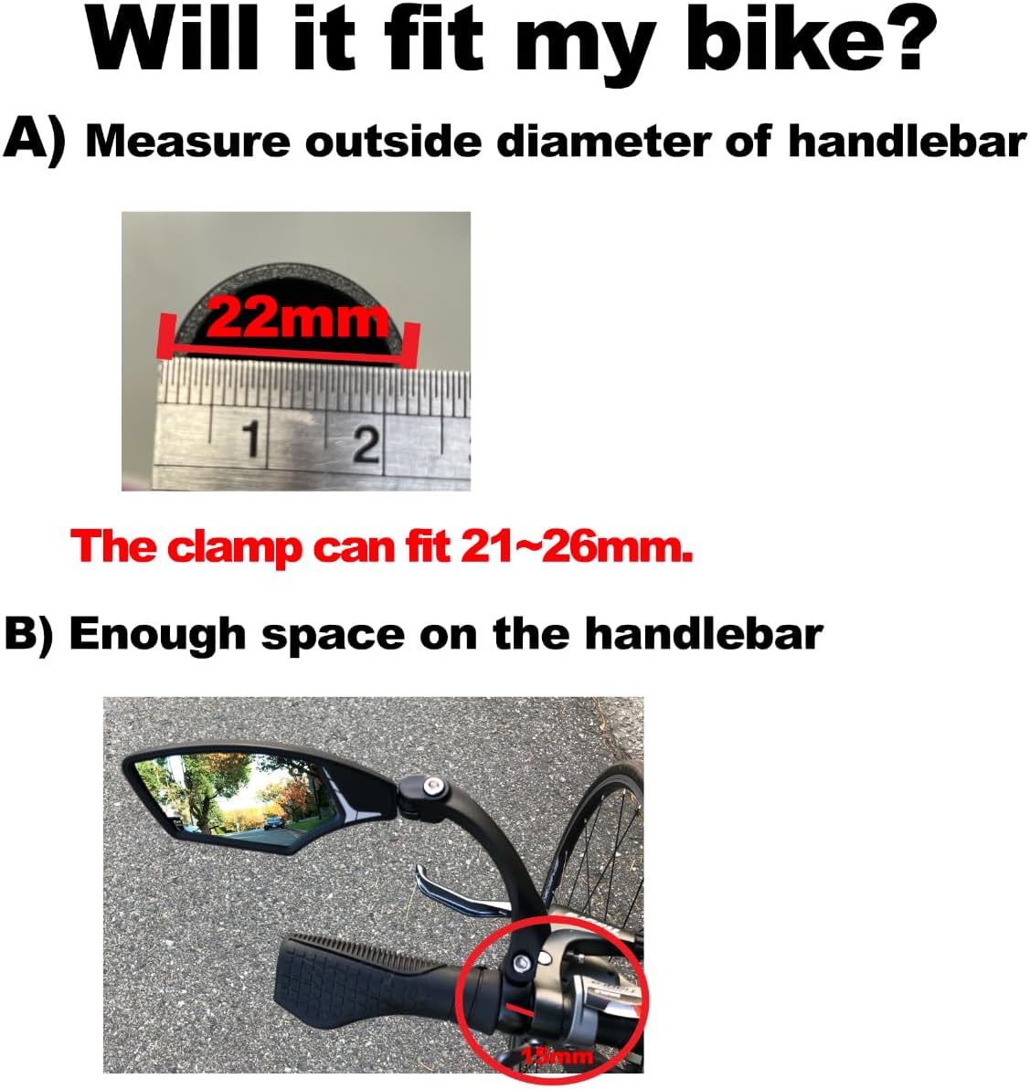 Hafny Handlebar Bike Mirror, Stainless Steel Lens, Bicycle Mirror, Safety Reflector, E-bike Mirror, Cycling Mirror, HF-MR081