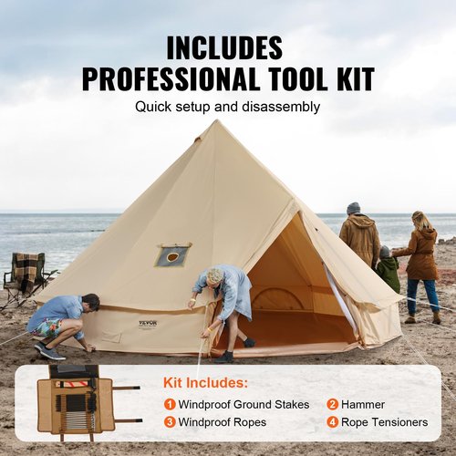 VEVOR Canvas Bell Tent, Yurt Tents 4 Seasons 4 m/13.12 ft, Canvas Tents for Camping with Stove Jack Holds up to 6 People, Family Camping Outdoor Hunting Party