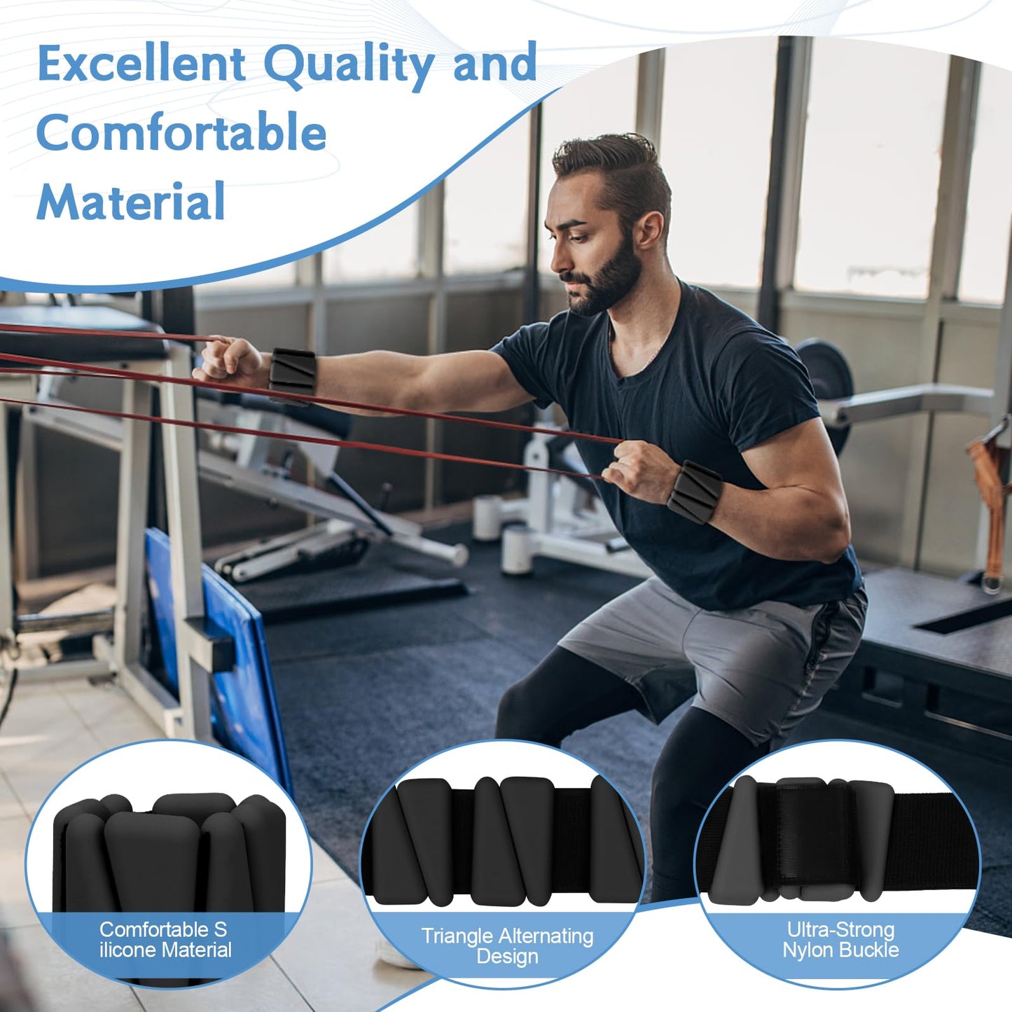 Wrist Weights Set of 2(2Lbs Each), Adjustable Silicone Workout Weights for Women and Men, Wearable Ankle/Wrist Weights Suitable for Yoga, Dance, Pilates, Pool Exercises and Jogging (Black 4lb)