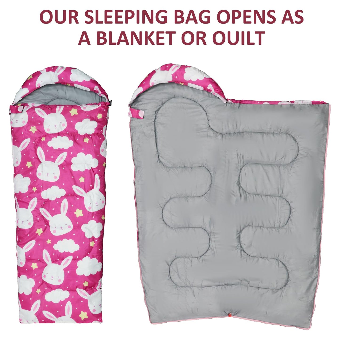 Kids Sleeping Bags - Camping Sleeping Bags with Carry Bag - Compact Sleeping Bag for Hiking, Backpacking 3 Season Warm & Cool Weather, Lightweight Waterproof Outdoor Travel for Boys Girls (Pink)