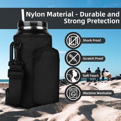 Xxerciz Water Bottle Carrier Bag for Stanley 64oz Tumbler with Handle, Water Bottle Holder with Adjustable Strap, Bottle Sling Sleeve with Phone Pouch, Stanley Cup Accessories for Walking Hiking