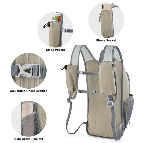 G4Free 15L Hiking Daypack Lightweight Travel Backpack Packable Outdoor Casual Foldable Shoulder Bag (Beige)