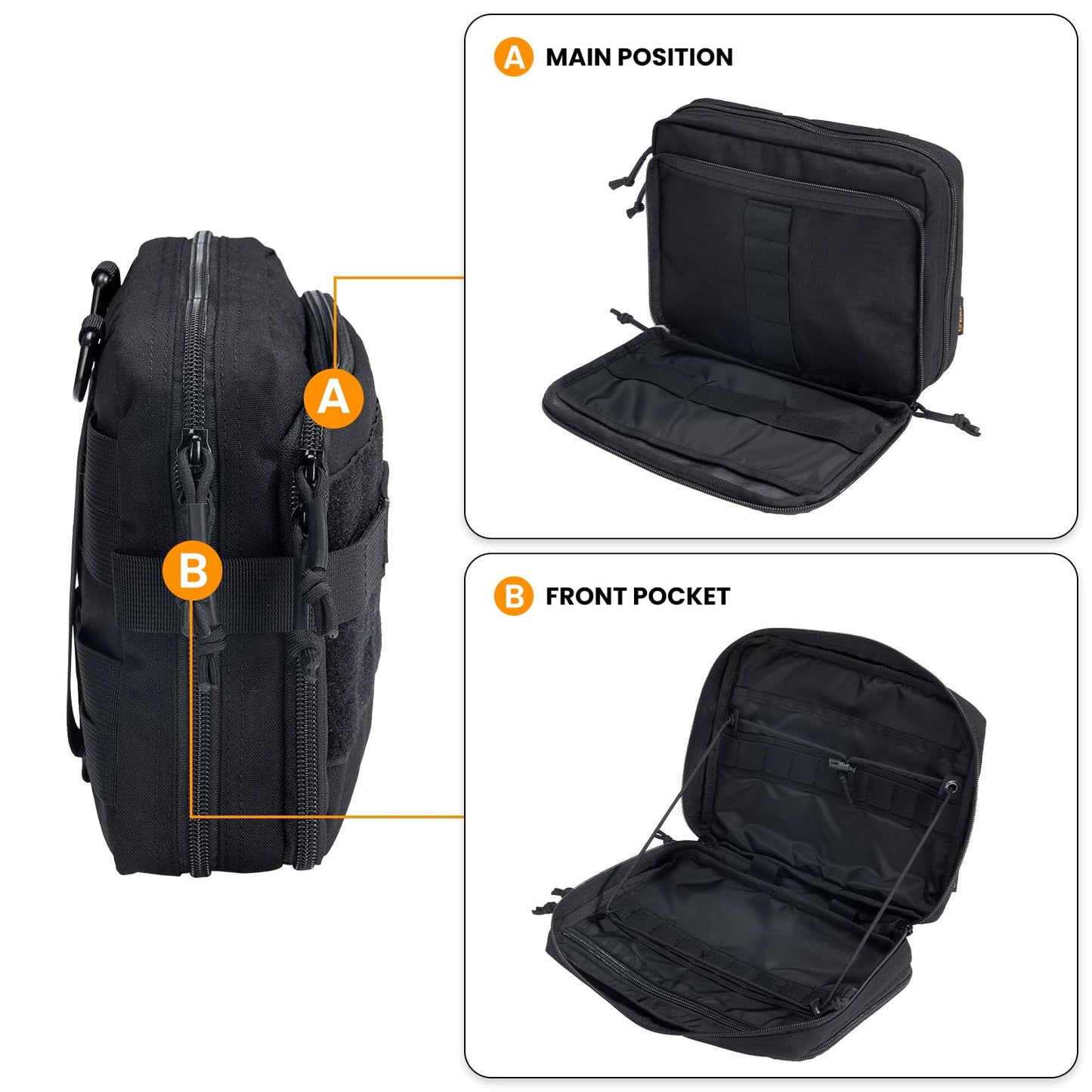 EXCELLENT ELITE SPANKER Tactical Molle Admin Pouch Utility Organizer EDC Medical Bag Utility EDC Tool Pouch with Shoulder Strap Attachment Pouches Waist Bag (Black)