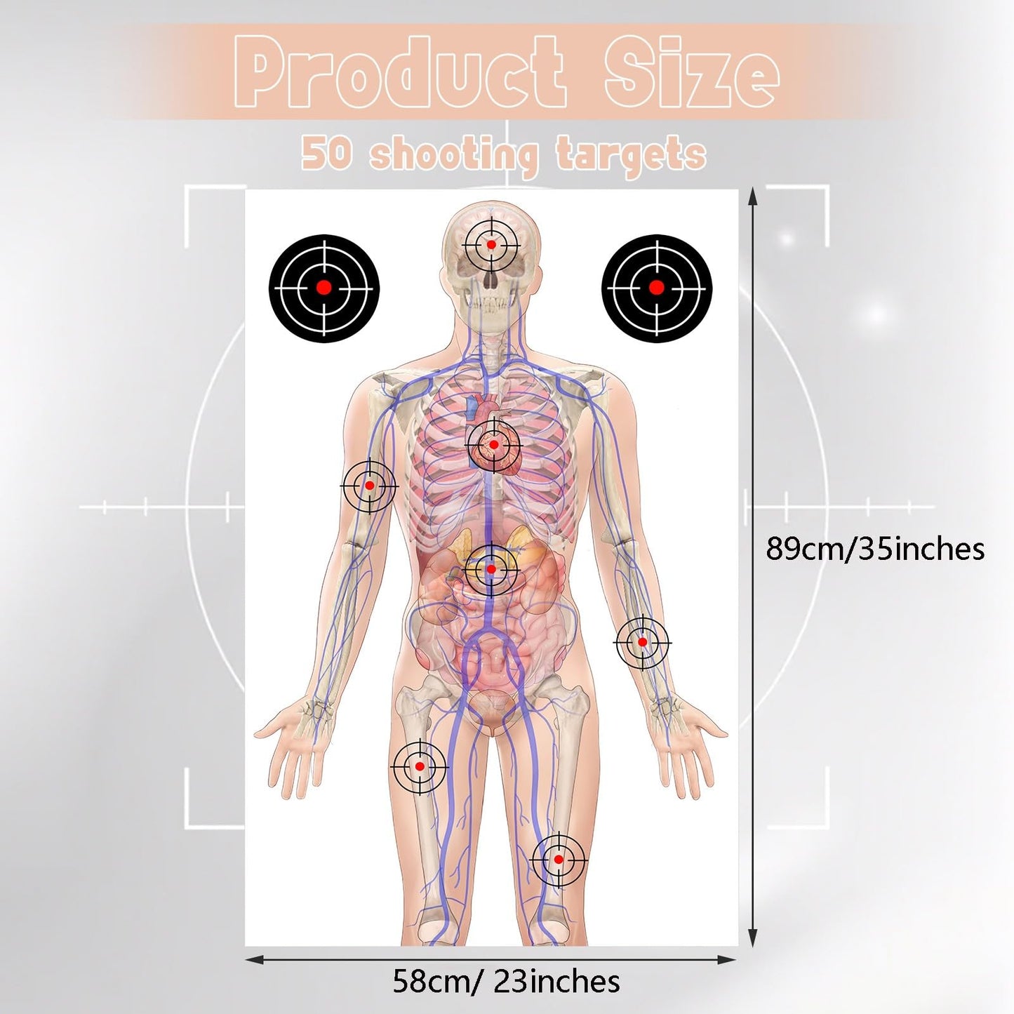 50 PCS 23 x 35’’ Silhouette Paper Targets Human Silhouette Target Anatomical Targets Medically Designed Targets Life Size Human Paper Targets Range Anatomical Target for Practice