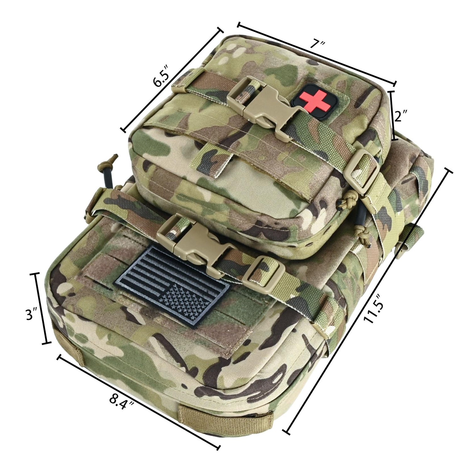 Tactical Mini Molle Hydration Pack,Molle Hydration Carrier with IFAK Pouch&US Flag&Med Patch,Hydropack for 2L Water Bladder (CP)