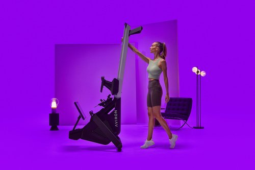 Aviron Strong Series Rower: 22" HD Touchscreen, Dual Air & Magnetic Resistance up to 100 lbs. Game-Based Workouts, Streaming, Compact Design