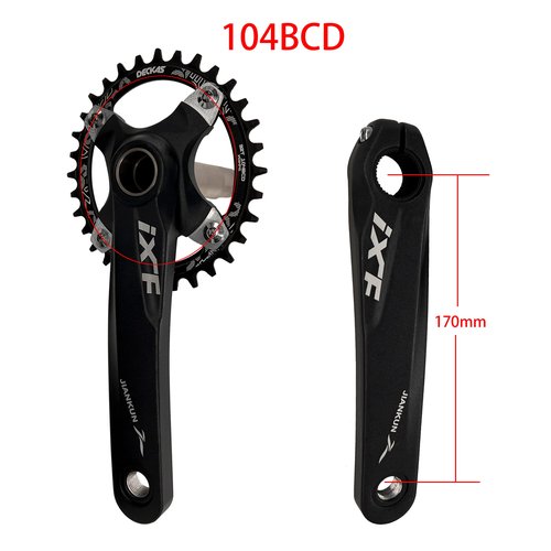 DECKAS 170mm Crankset, 104BCD 32T 34T 36T 38T Round Single Speed Narrow Wide Tooth Chainring and Crank Arm Set for MTB BMX Road Bicycle (Black 32T)