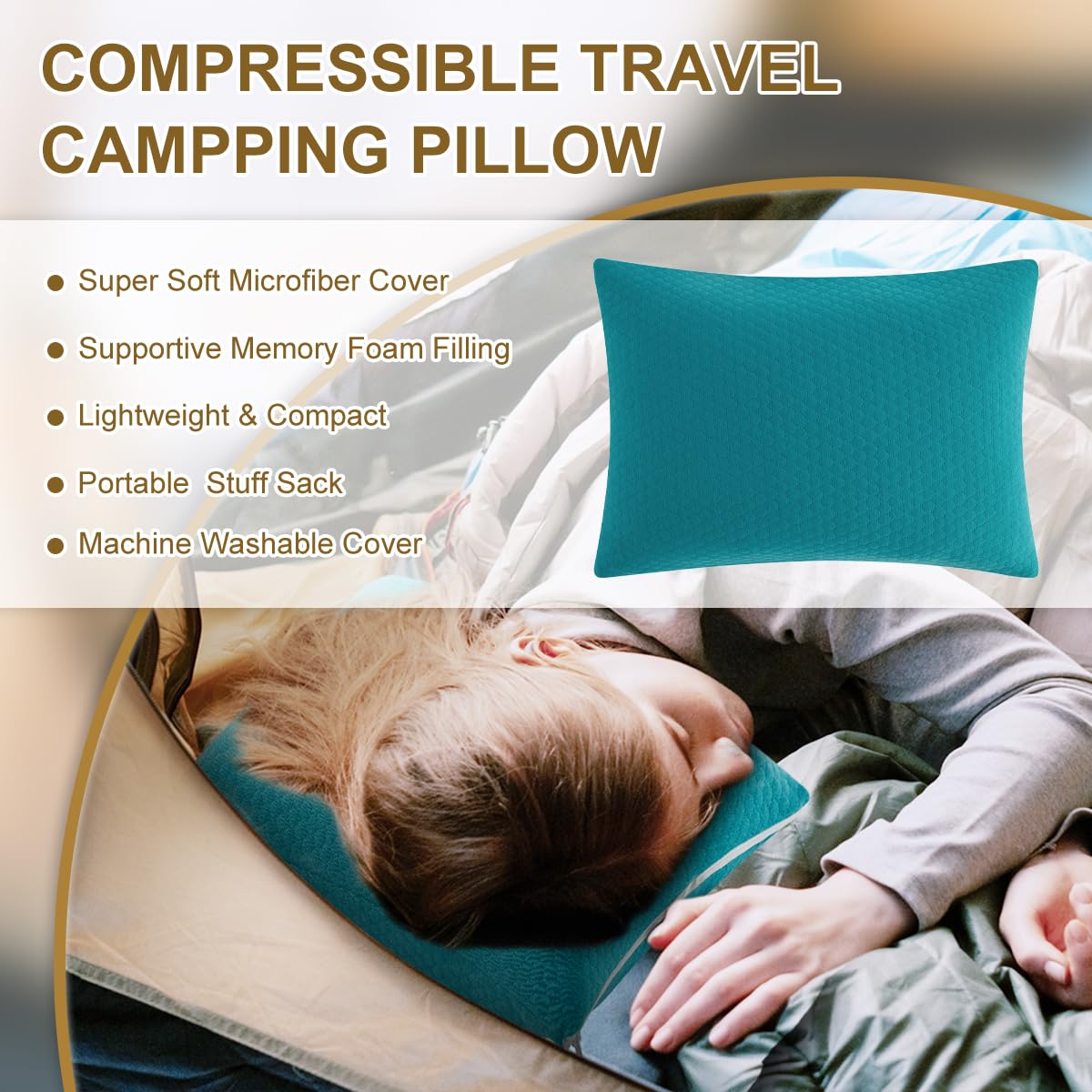Ivellow Memory Foam Travel Pillow Compressible Camping Pillow for Sleeping Shredded Memory Foam Pillow Compact Firm Supportive Small Pillow for Adults Kids Outdoor Backpacking Hiking Essential Gear-M