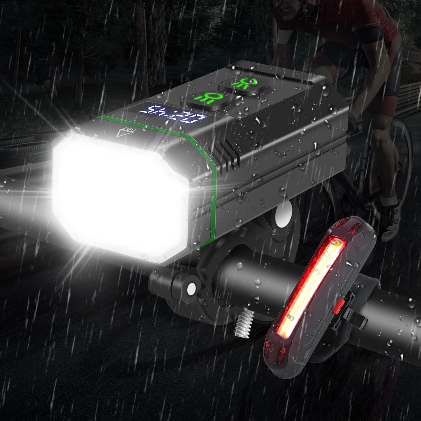 Satino L15 Bike Light for Night Riding Super Bright 1400 Lumen Rechargable USB Mountain Headlight- 10 LED, 8 Modes IP66 Waterproof Aluminum Alloy Road MTB Bicycle Front Rear Light Set