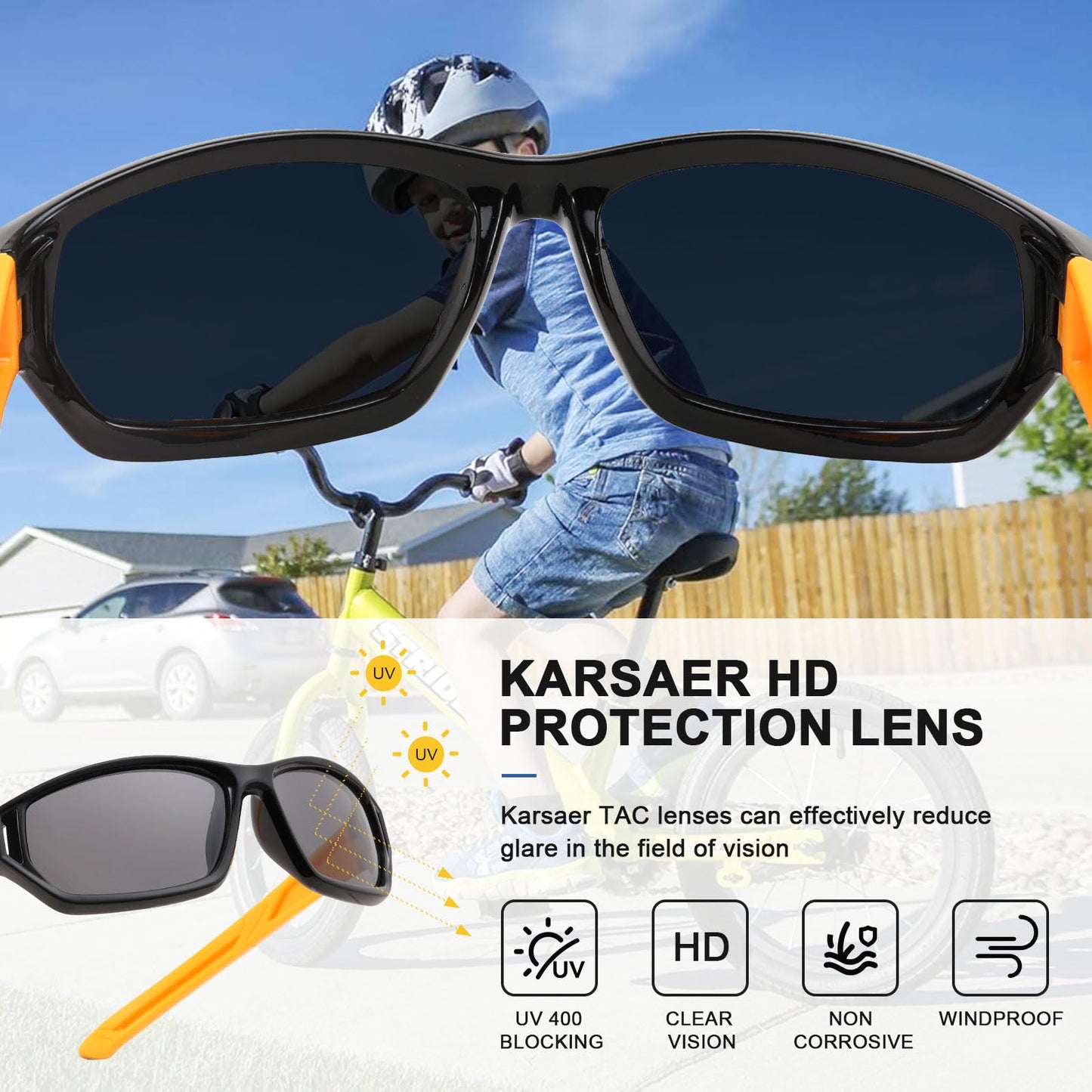 Karsaer Vision Polarized Kids Sunglasses UV400 Protection Flexible TPEE Rubber Frame Baseball Shades for Boys Girls Ages 3-12
