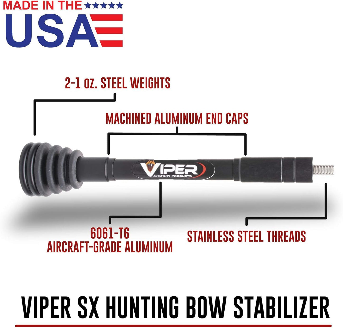 VIPER SX Aluminum Hunting Bow Stabilizer, Proudly Made in USA