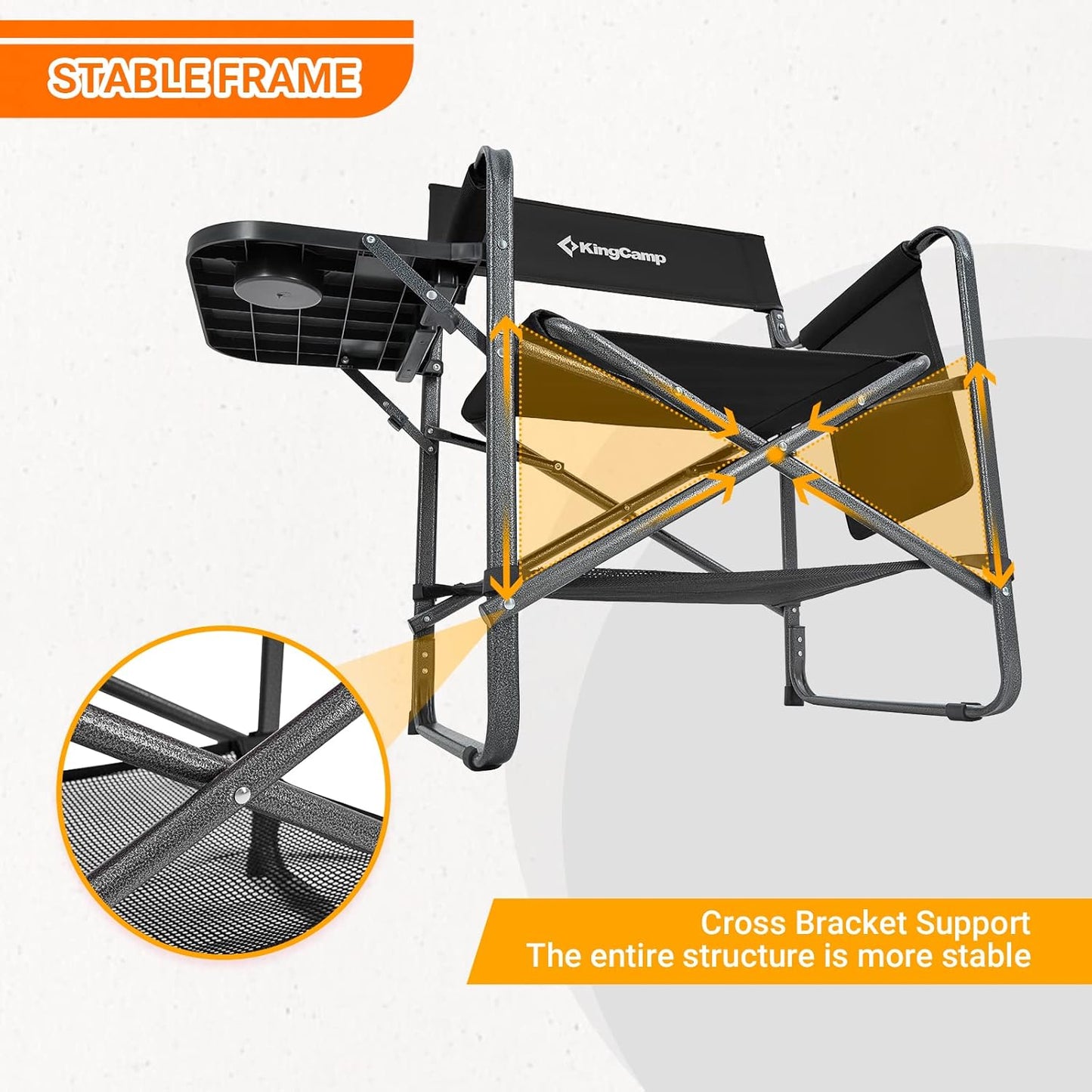 KingCamp XXL Oversized Directors Chair with Side Table, Heavy Duty Camping Chairs 600lbs with Cooler Bag, Portable Folding Camp Chair with Wide Seat for Camping Hiking Fishing Lawn Outdoor and Sports