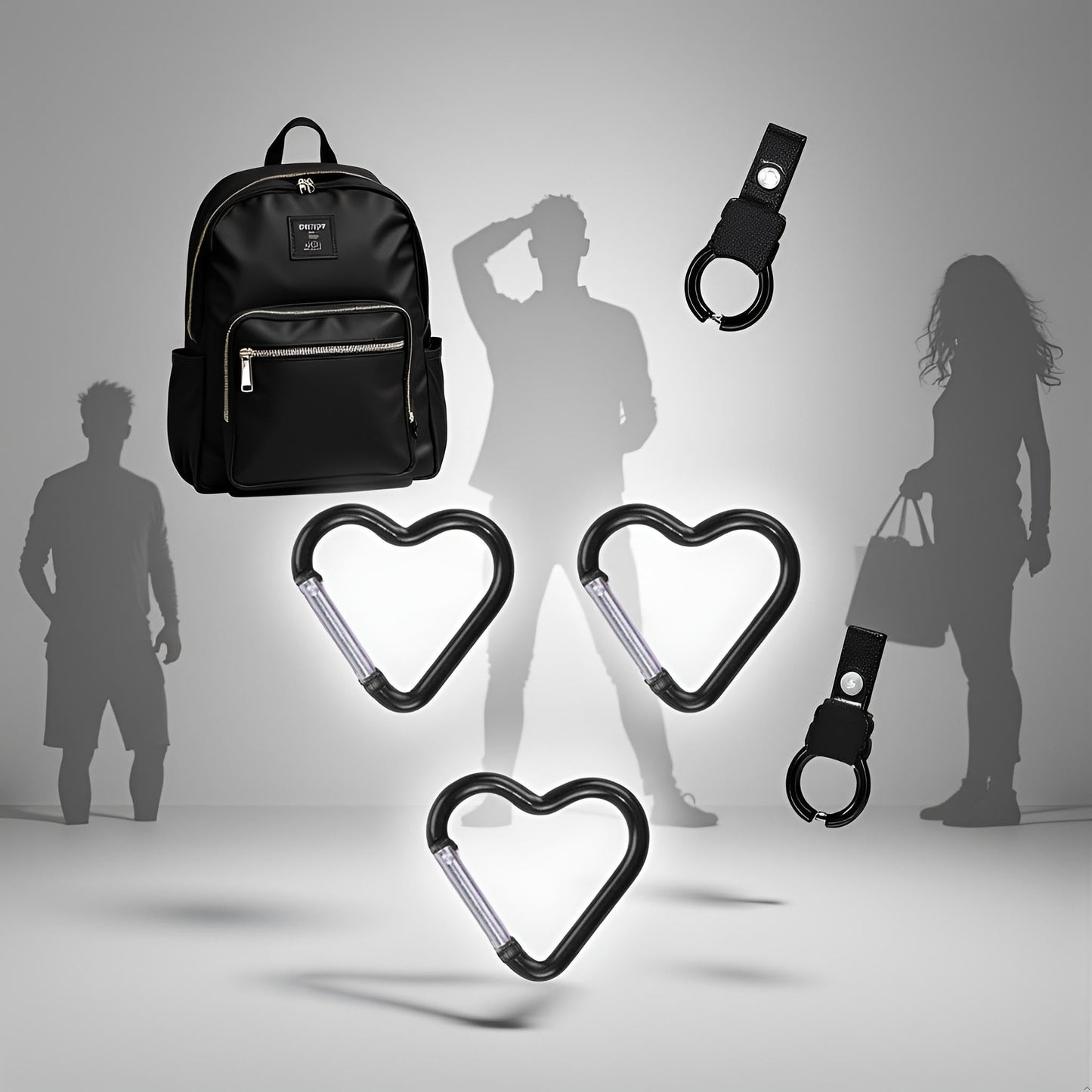 3Pcs Black Heart Shaped Snap Hook Aluminum Heart Key Ring Keychain Clip for Backpack Key Purse Straps,Fasteners,Buckles