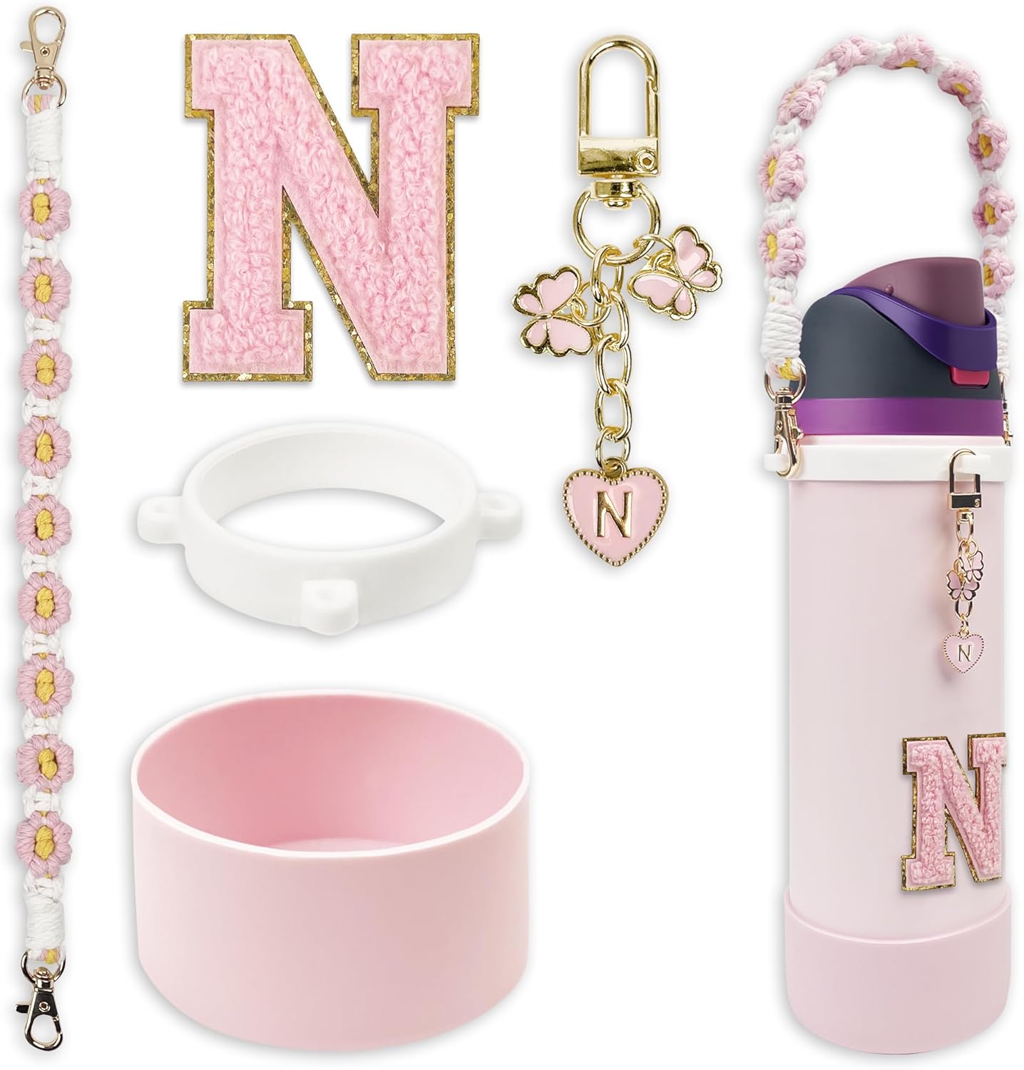 Silicone Boot Monogram Set for Owala Water Bottles | Cute Pink & Black Accessories