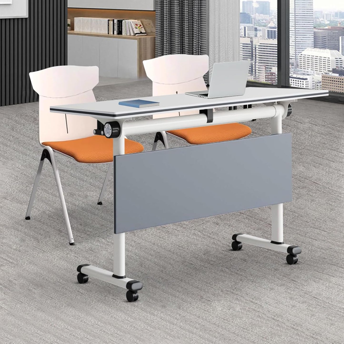 47.2 Inch Fold-and-Lock Conference Table, Robust Steel Legs & Rapid Setup, Ideal for Breakroom & Training Areas