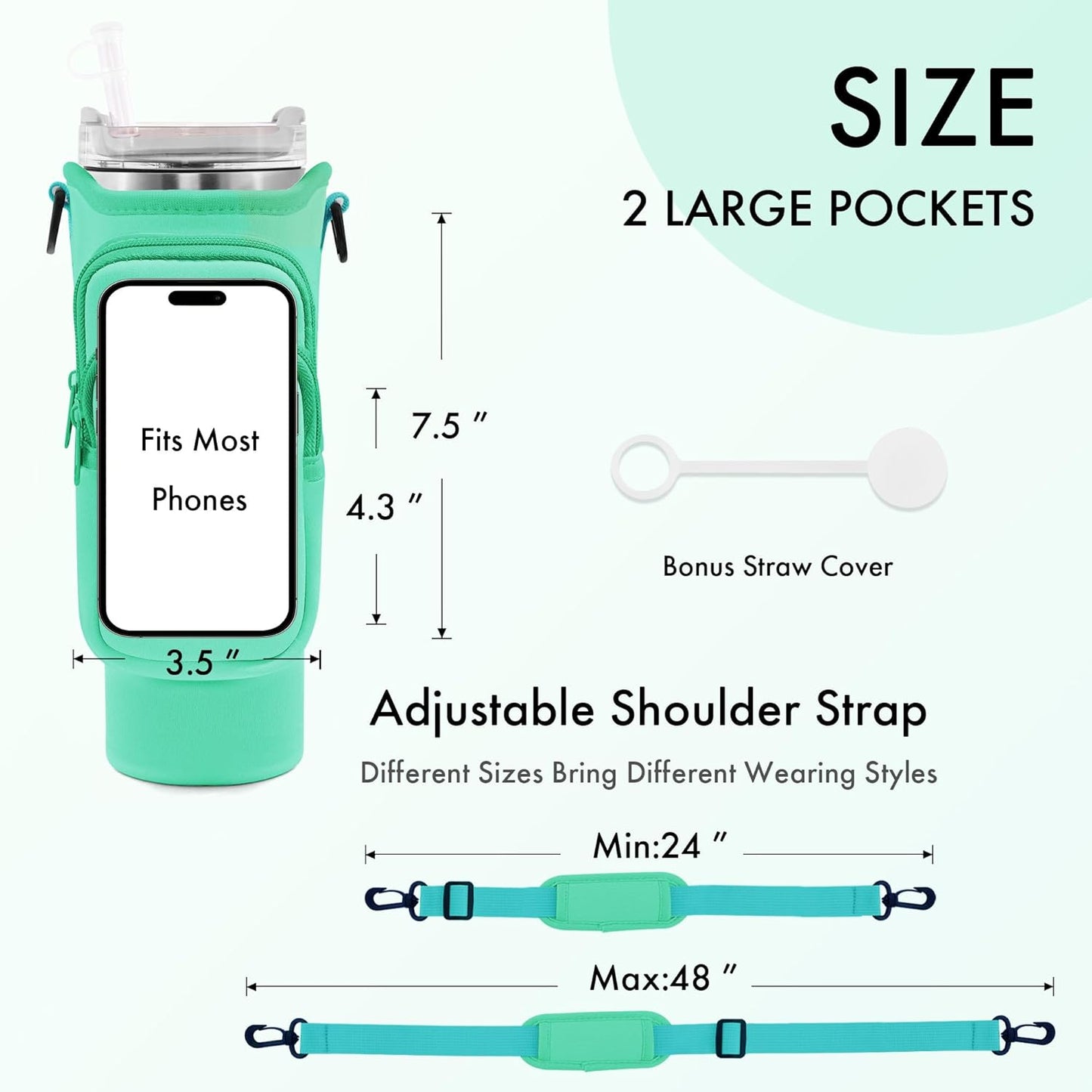 Water Bottle Carrier Bag for Stanley Cup 40/30 Oz | Adjustable Strap & Phone Pocket