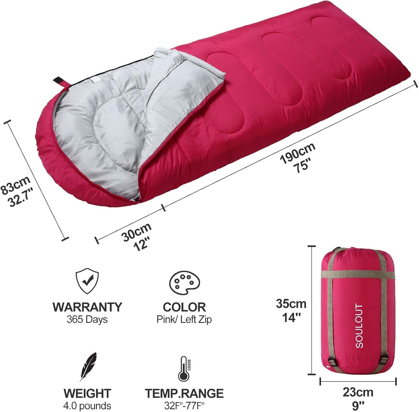 3-4 Season Sleeping Bag for Adults & Kids, Lightweight Warm Cold Weather Camping Bag with Waterproof Compression Sack – Portable for Hiking, Backpacking, Traveling & Outdoor Adventures