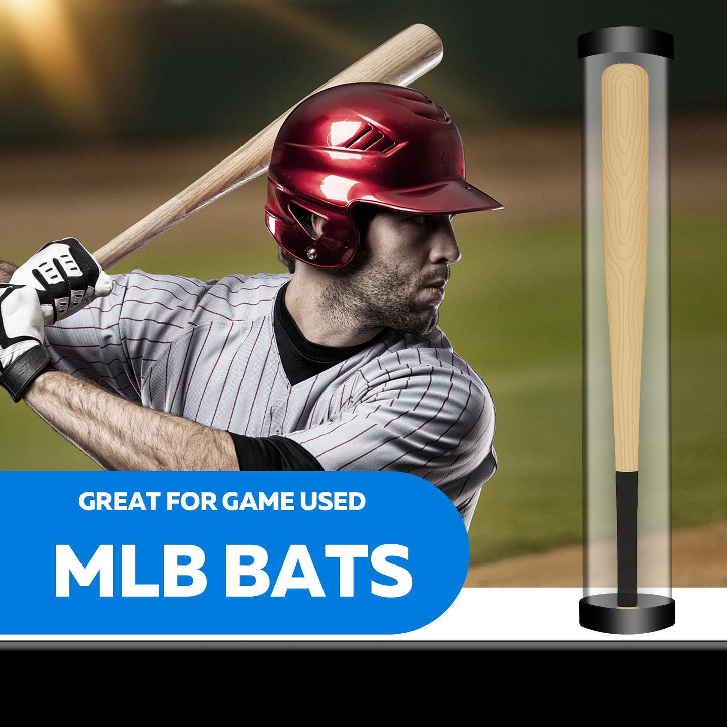 1Pc Round Baseball Bat Display-Case - Protect and Collect Baseball Bat, Baseball Stick Display Box with Black Rubber End Cover, Perfect for Baseball Stick Display, 2 3/4 "x 34" Dimensions, Bat Tube