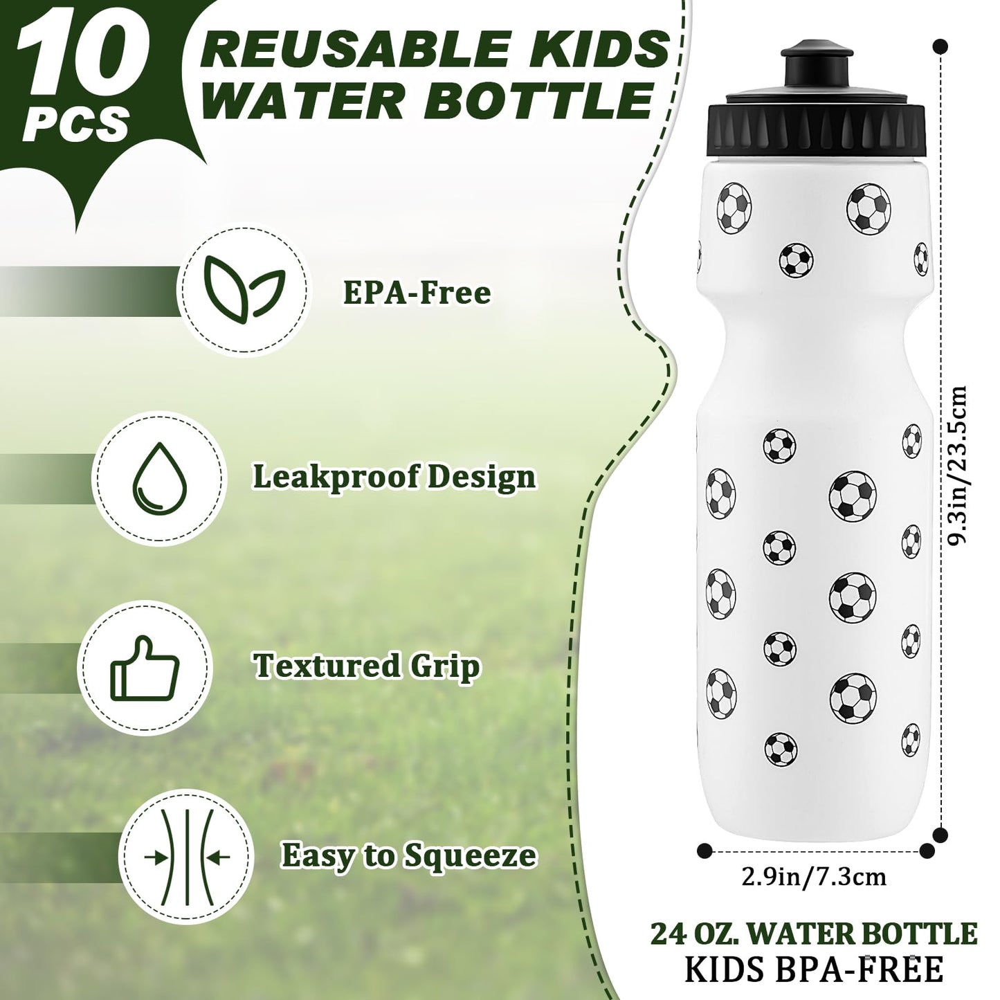20 Pcs Soccer Party Favors 10 Pcs 13.4 x 16.9 Inch Soccer Drawstring Bags and 10 Pcs 24 oz Soccer Squeeze Water Bottles Football Drawstring Backpack Sport Bottles Plastic for Kids Party Supplies