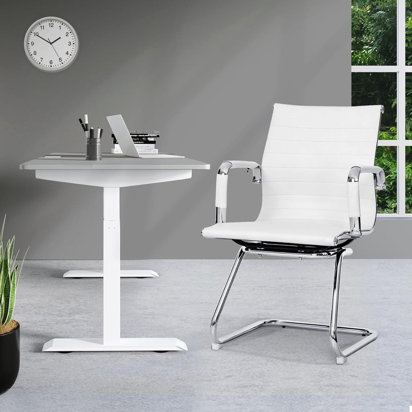 Athena Collection Desk Chairs No Wheels Set of 2, Office Guest Chairs with Sled Base Mesh Back Armrest, Side Reception Armchairs for Reception Conference Waiting Room, Black