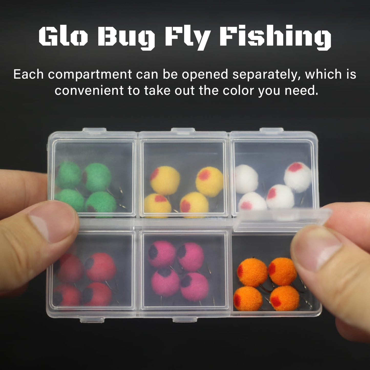 24pcs Fly Fishing Flies Kit Brass Beadhead Glo Bug Egg Floating Fly Lure for Salmon, Steelhead, Trout, Fishing Accessories