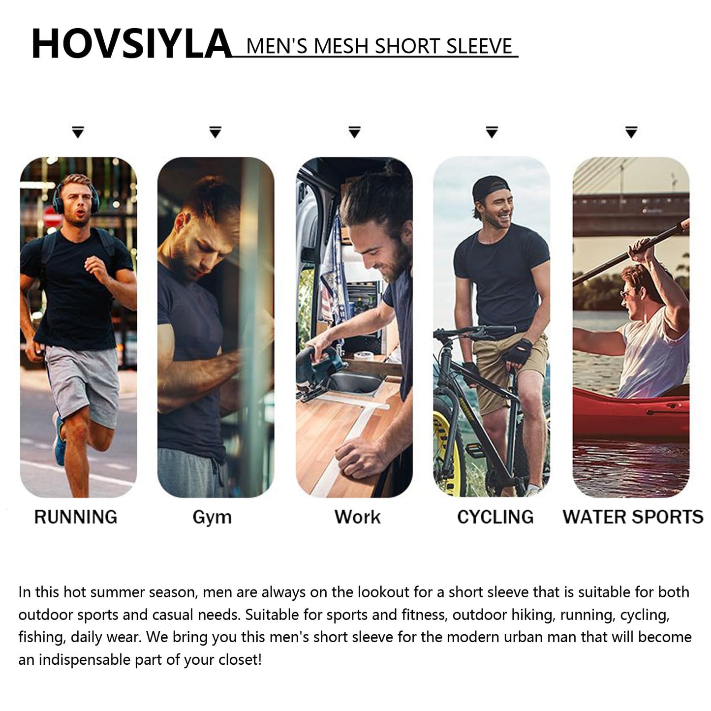 HovSiyla 5 Pack Running Shirts Men Sport Tops Dry Fit Gym Wicking Athletic T Shirts Breathable Cool Workout Shirts 2XL