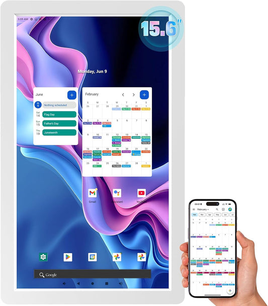 2th 5GWiFi 15.6 Inch Digital Calendar,Android 11 (4Ram 64Rom),Smart Weekly and Monthly Planner 1920 * 1080P IPS Touchscreen Wall and Desk Calendar for Family Schedules,Support Play Store,Youtube