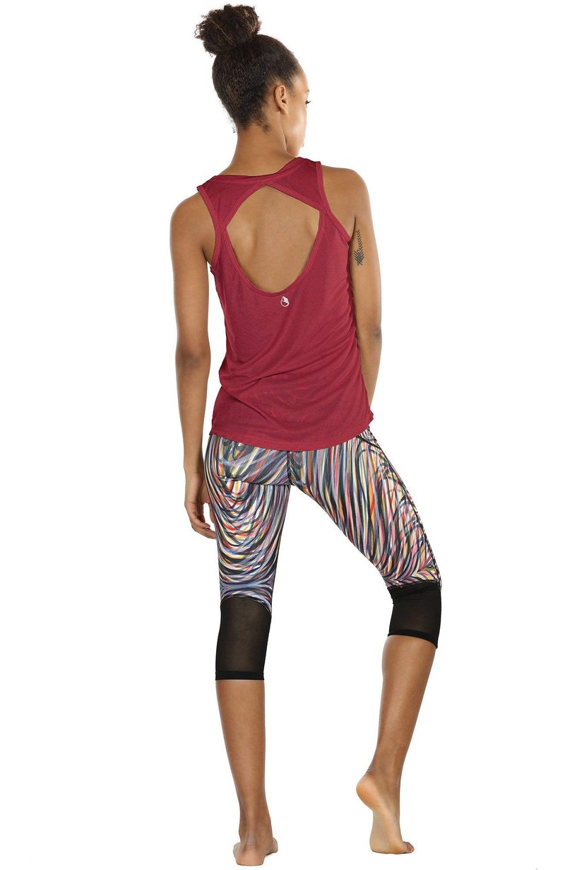 icyzone Yoga Tops Activewear Workout Clothes Open Back Fitness Racerback Tank Tops for Women(S,Black/Wine)