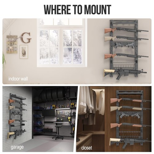 ONETIGRIS Heavy-Duty Gun Rack Wall Mount | Holds 5+ Rifles & 100lbs | with Accessory Shelf, MOLLE Panel & Mag Hanger